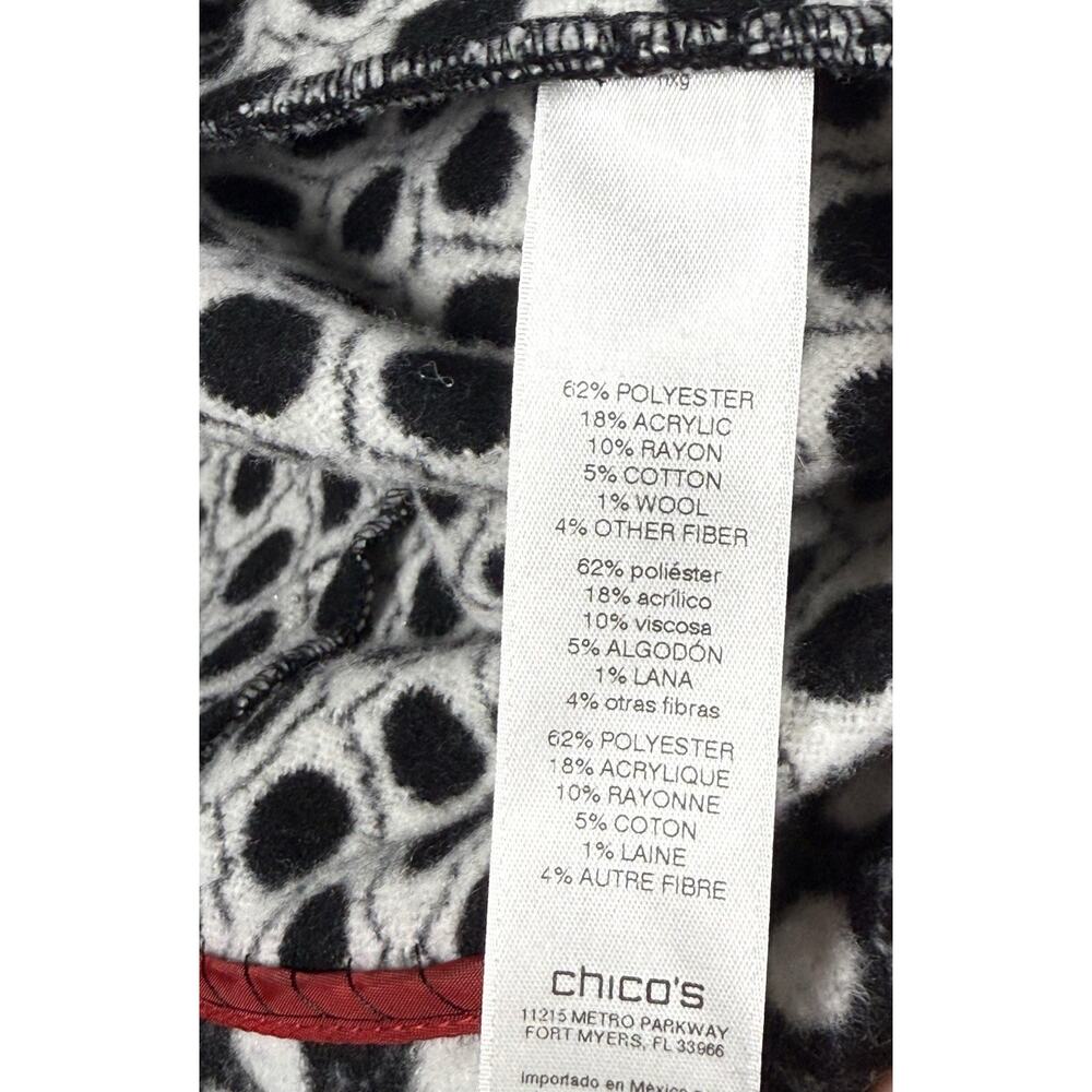 CHICO'S Polka Dot Jacket Sz 1 M 8-10 Blazer Plush Felt Black White Open Front - Picture 7 of 12